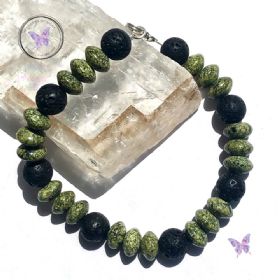 Mens Russian Serpentine & Lava Stone Bracelet